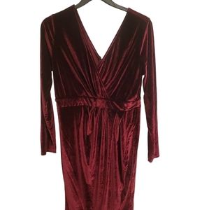 Red wine velour Dress with V-wrap look front n back~zip closure~like new XL fit